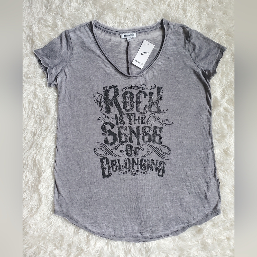William Rast Rock Is The Sense of Belonging T Shirt Washed Grey Size Medium New